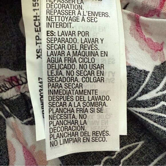 Roxy Black and Pink Floral Sundress with Ruffle Hem and Spaghetti Straps XS - Picture 9 of 12